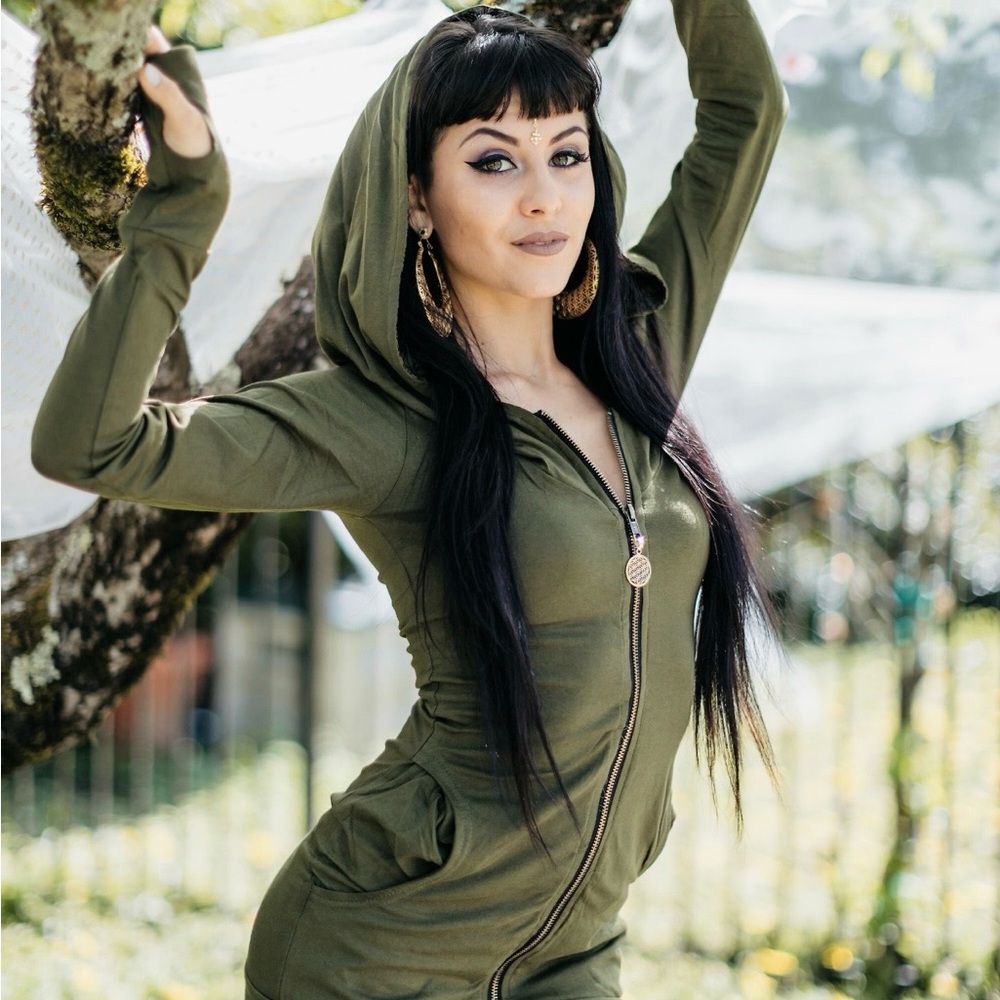 Noralina Freedom Taupe Hooded Zipper Dress M
